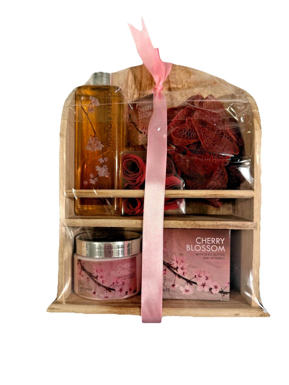 SPA Luxury Cherry Blossom Bath Gift Basket Set Body Cream Scrub Spray Loofah